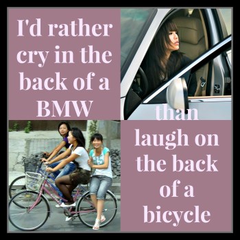 "Cargirl," by Xuan Zheng via Flickr (CC BY-SA 2.0); (bottom) "Shanghai cyclists," by Gwydion M. Williams via Flickr (CC BY 2.0).