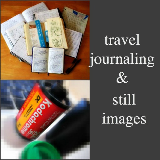 Two of Trish's tools for capturing the details of places. Photo credits: (top) Notebook collection, by Dvortygirl via Flickr (CC BY-SA 2.0); Kodachrome, by Pittaya Sroilong via Flickr (CC BY 2.0). 