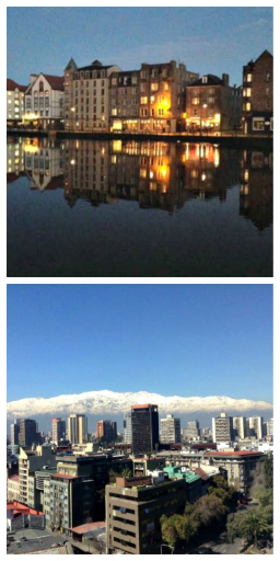 APARTMENTS WITH A VIEW—of the River of Leith (Edinburgh, top) and the Andes (Santiago). Photos supplied.